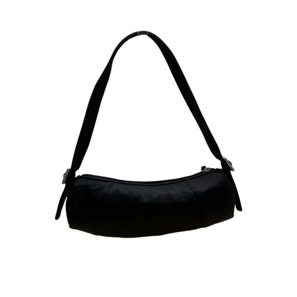 Ann Taylor Black Satin Rhinestone Buckle & Zipper Closure Shoulder Clutch Szize - Picture 3 of 8